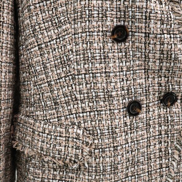 Ann Taylor Jacket Womens 16 Beige Ivory Double Breasted Fringe Lined Blazer - Picture 5 of 16